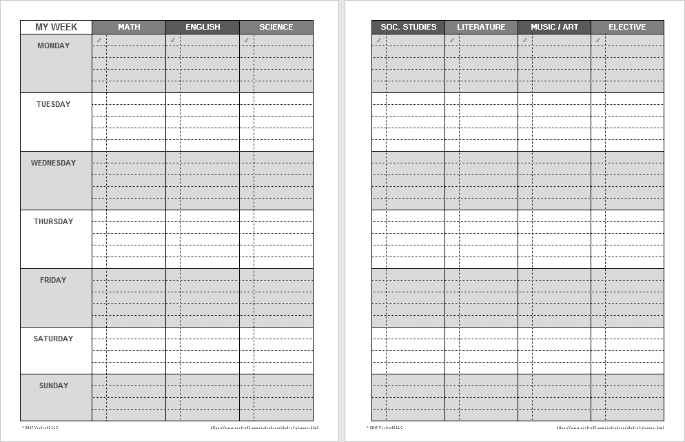 Free Printable Weekly Student Planner Making Lemonade 6 Best Student 