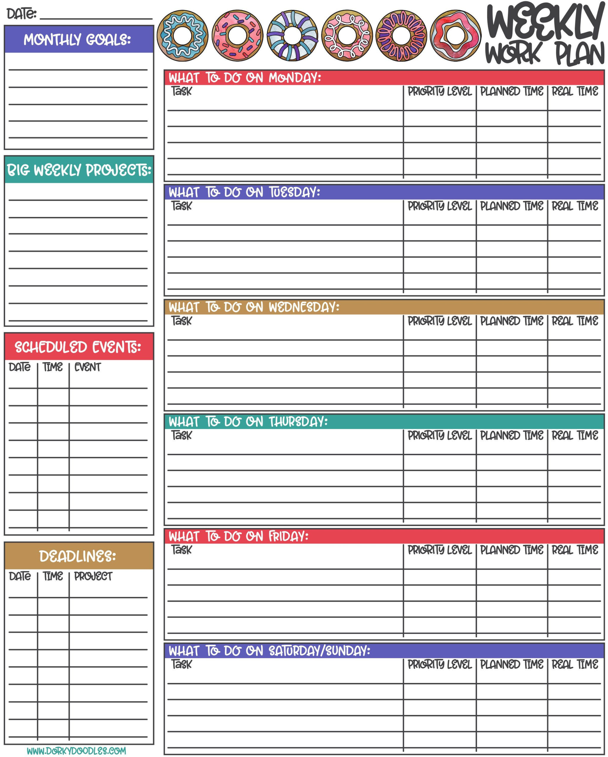 Free Printable Weekly Work Plan From Dorky Doodles Weekly Planner