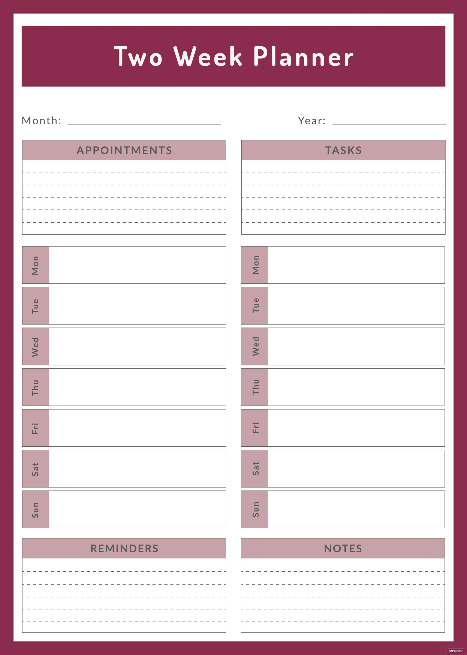 Free Two Week Planner Template In Adobe Illustrator Template