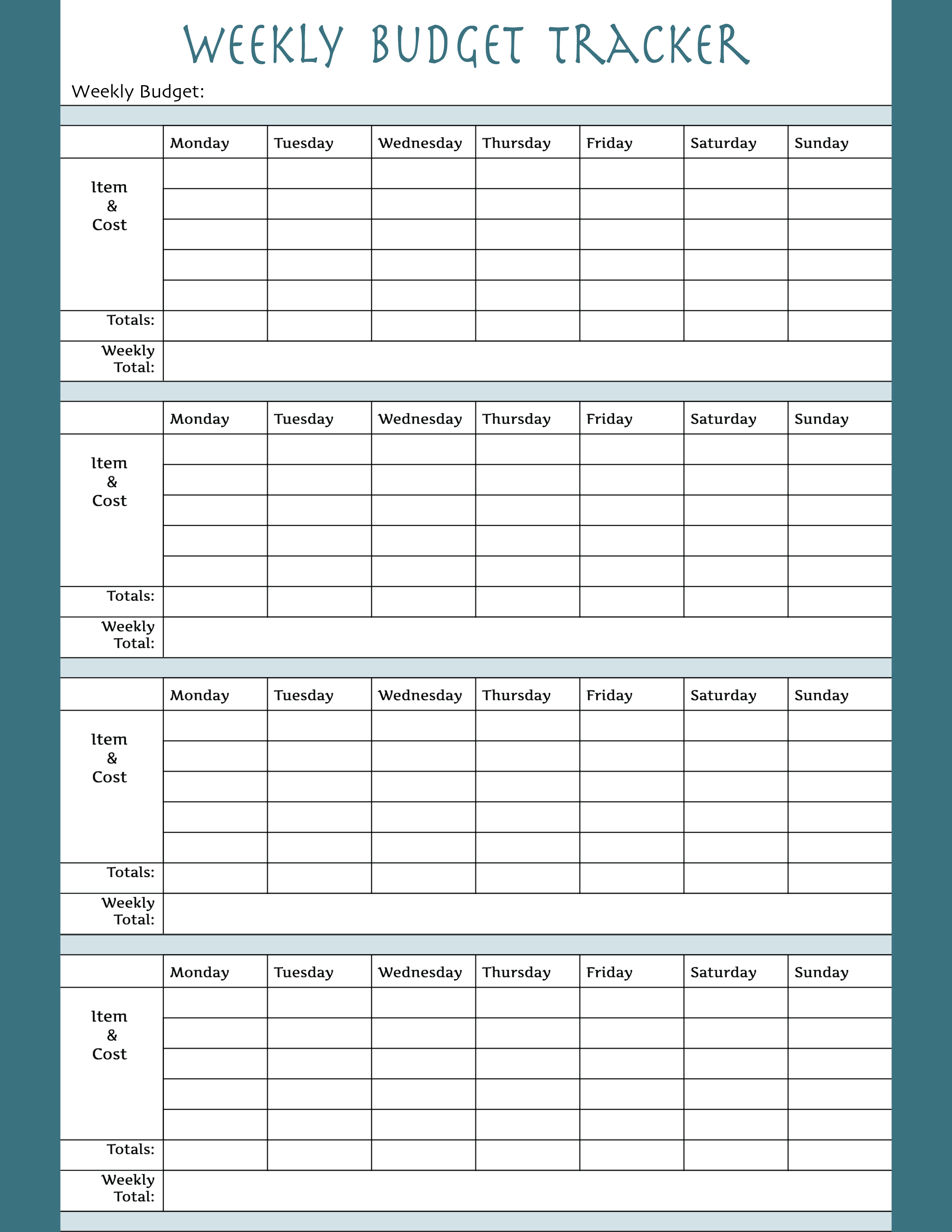 Free Weekly Budget Template Printable Printable Templates