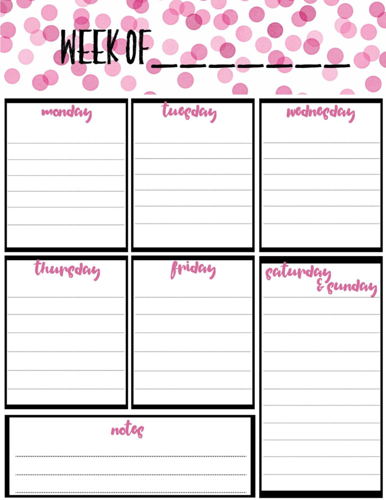 Free Weekly Calendar Planner Printable Full And Half Size Single Page 