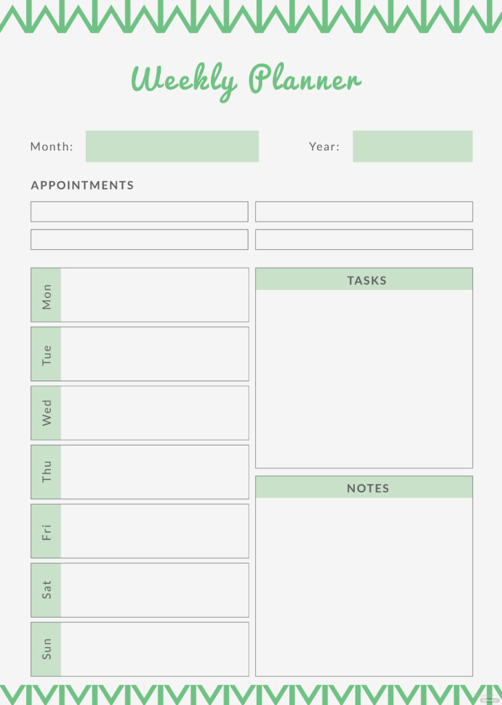 Free Weekly Planner Template In Adobe Photoshop Adobe Illustrator 