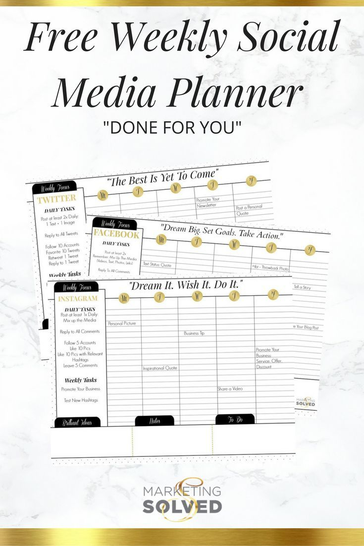 Free Weekly Social Media Planners Done For You Social Media