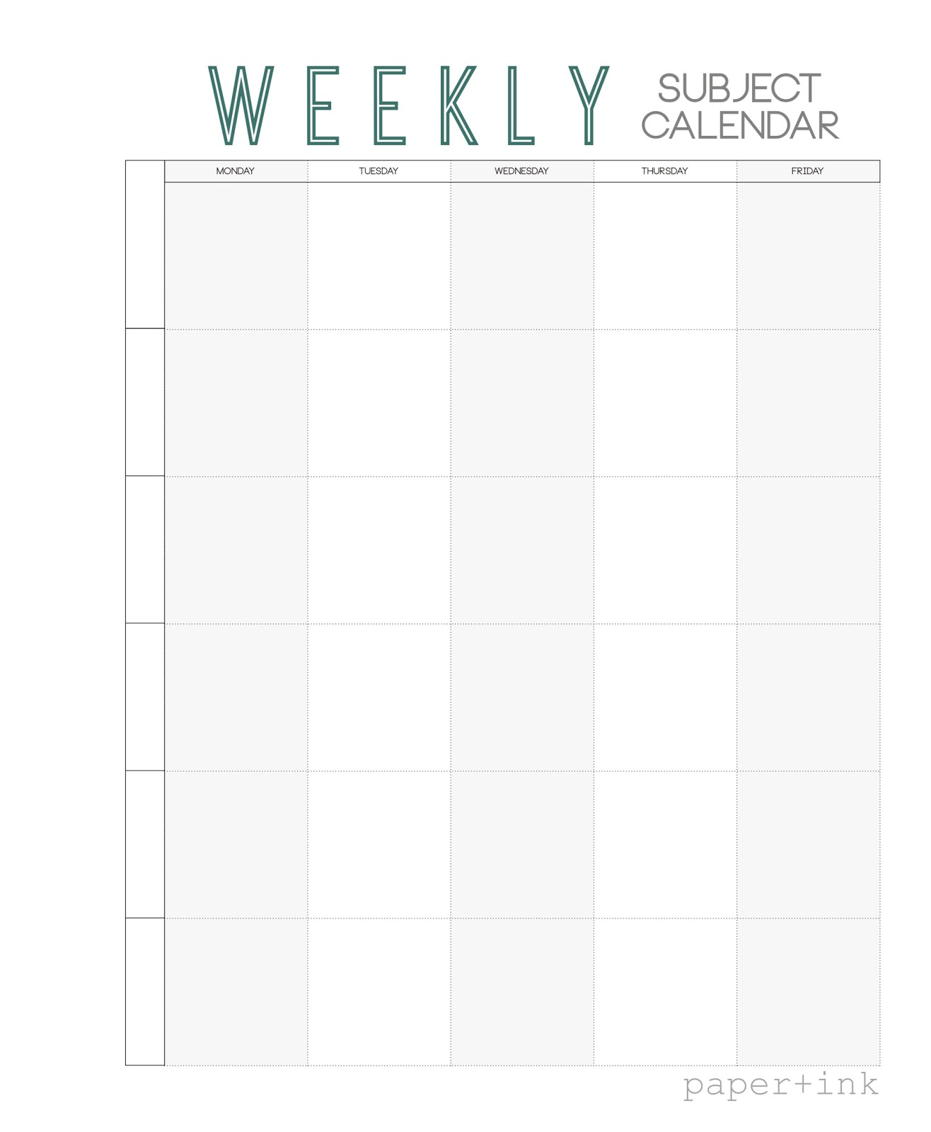 Free Weekly Subject Calendar