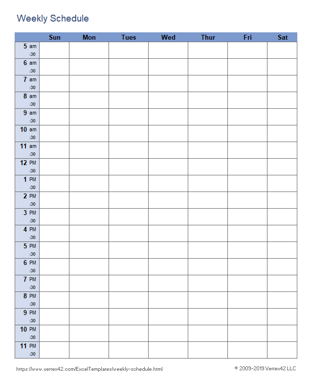 Get The Weekly Schedule 30 Minute Intervals For Google Sheets