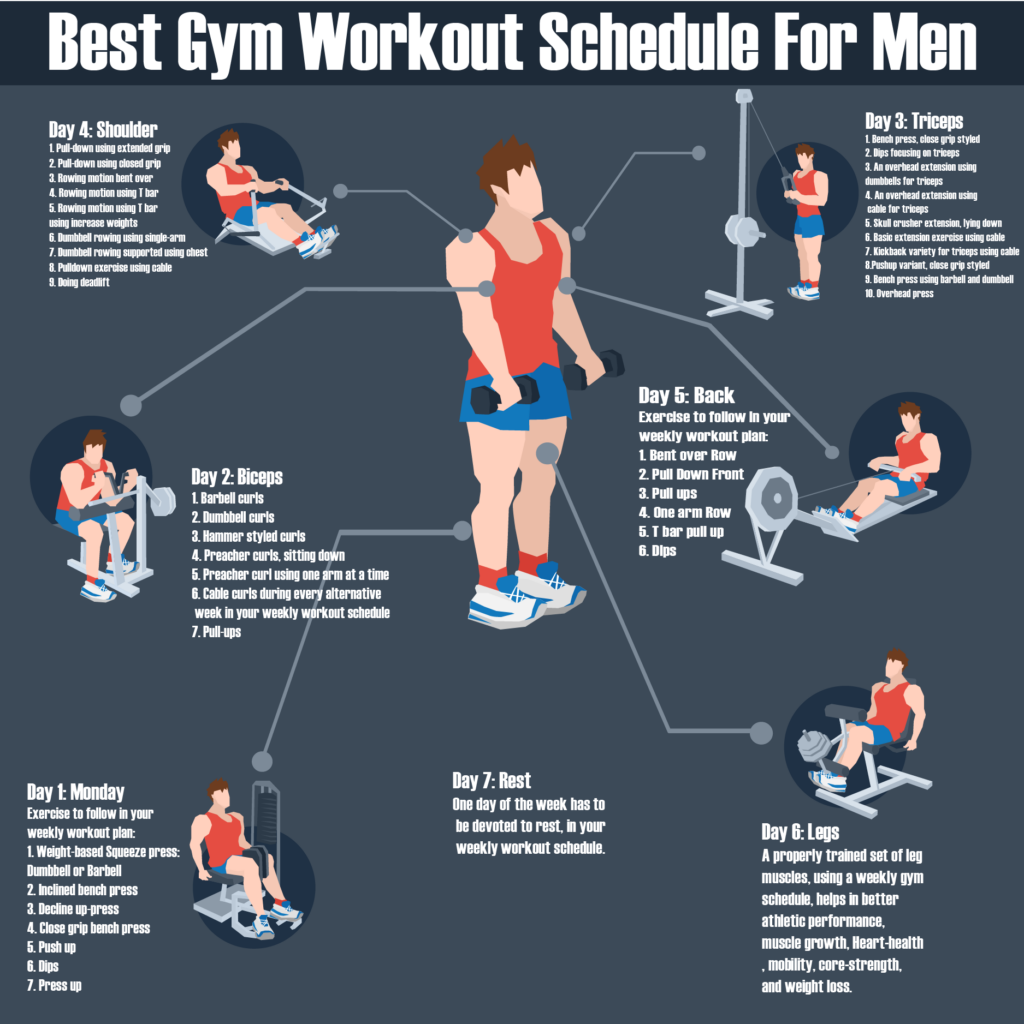 Gym Workout Schedule For Men Workout Routine For Men Gym Workout 