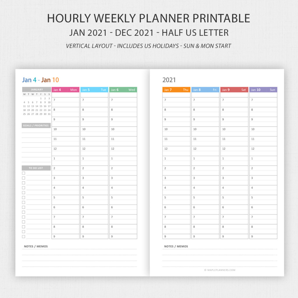 Half Letter Vertical Weekly Planner 2021 Printable Weekly Organizer