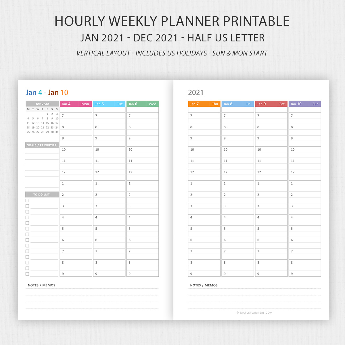 Half Letter Vertical Weekly Planner 2021 Printable Weekly Organizer