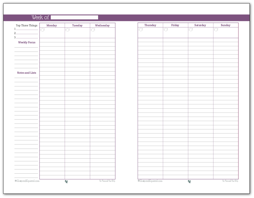 Half Size Weekly Planner Printables