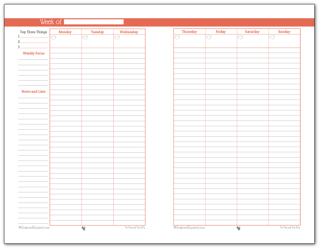 Half Size Weekly Planner Printables