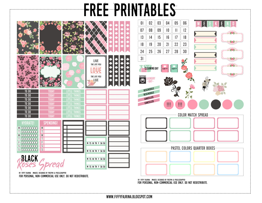 HAPPY PLANNER WEEKLY KIT 001 BLACK ROSES Be Free