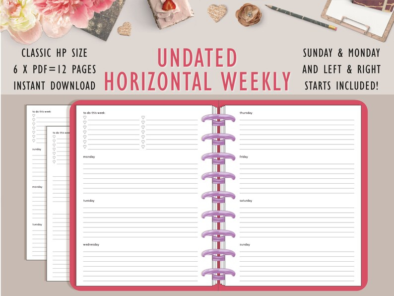 Horizontal Layout Weekly Planner Classic Happy Planner Etsy