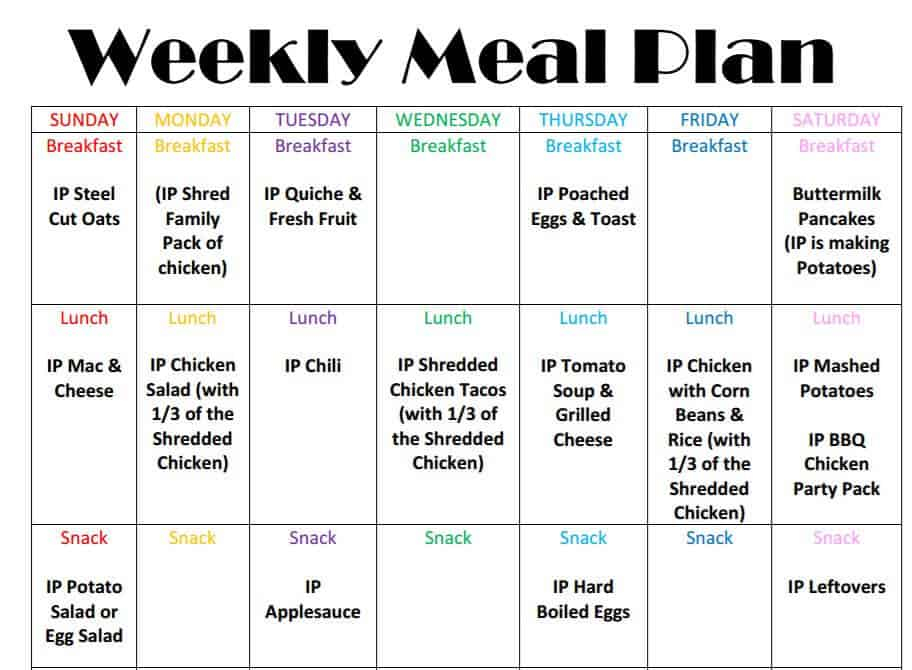 Instant Pot Weekly Meal Plan Week 1 Homeschool Base