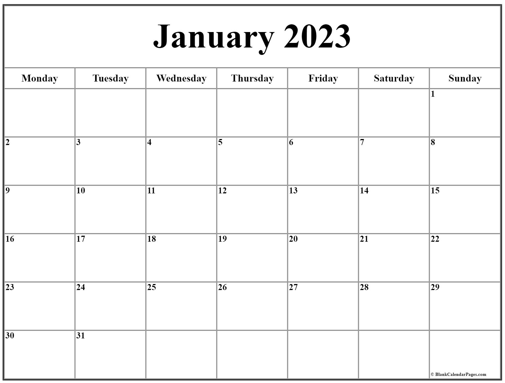 January 2023 Monday Calendar Monday To Sunday