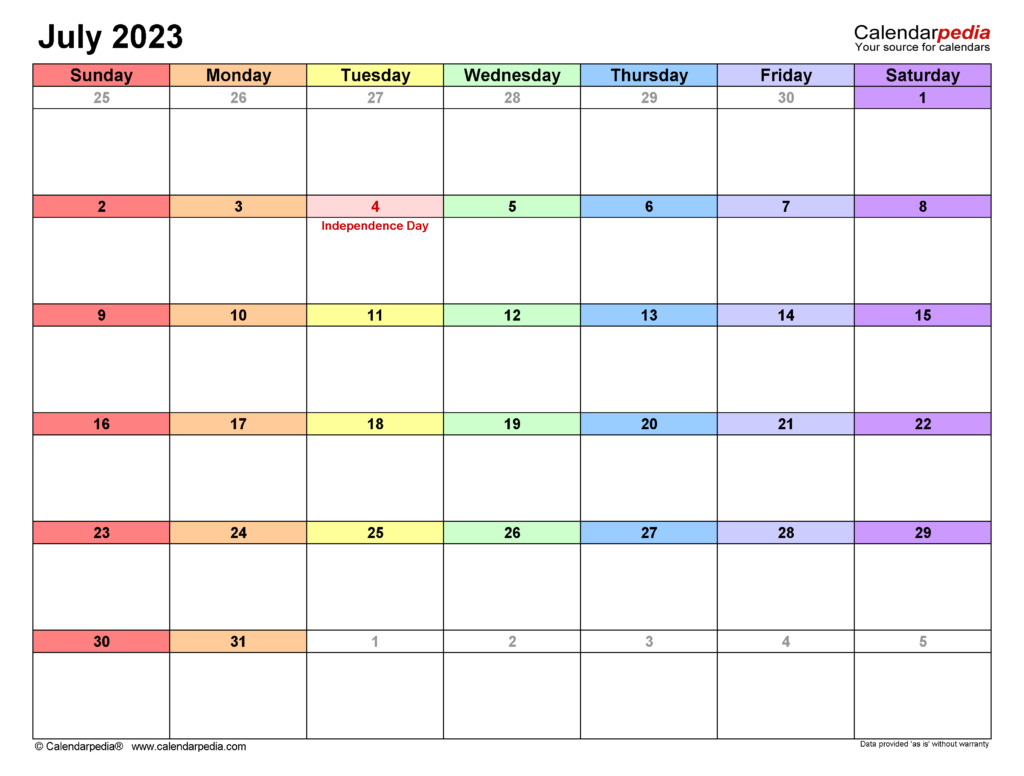 July 2024 Calendar Templates For Word Excel And PDF