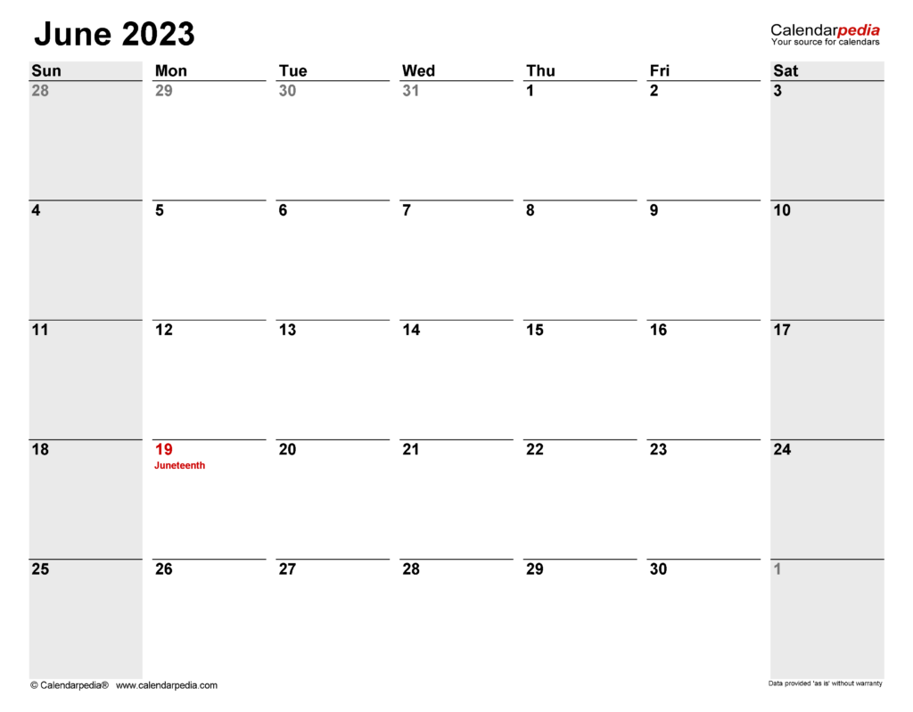 June 2024 Calendar Templates For Word Excel And PDF