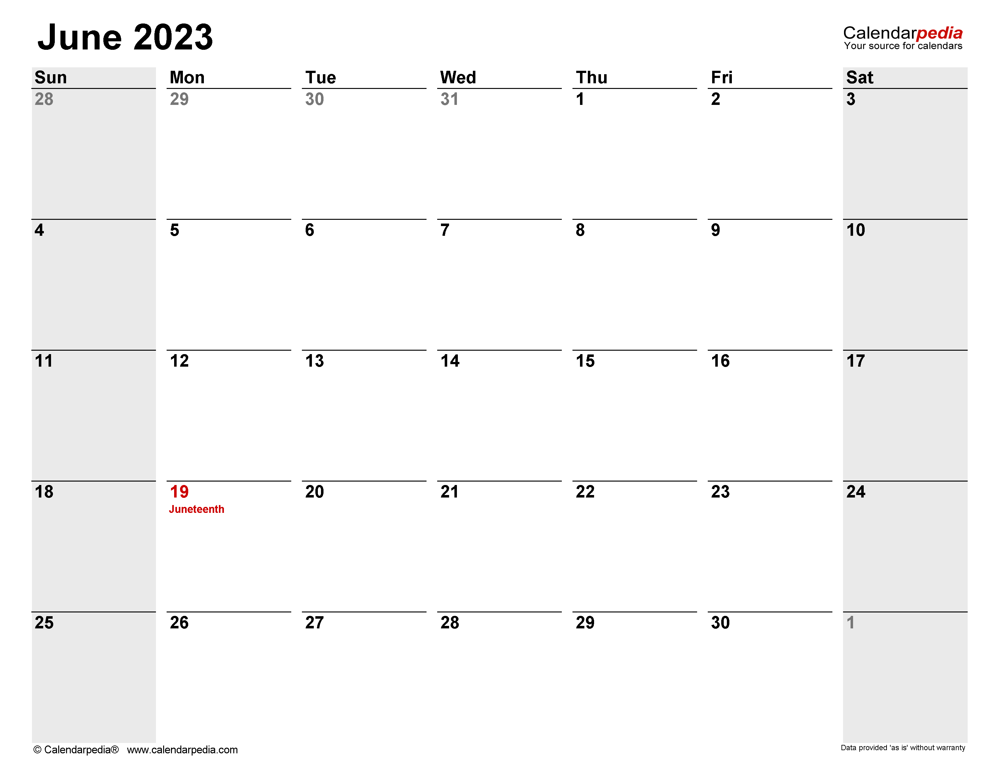 June 2023 Calendar Templates For Word Excel And PDF