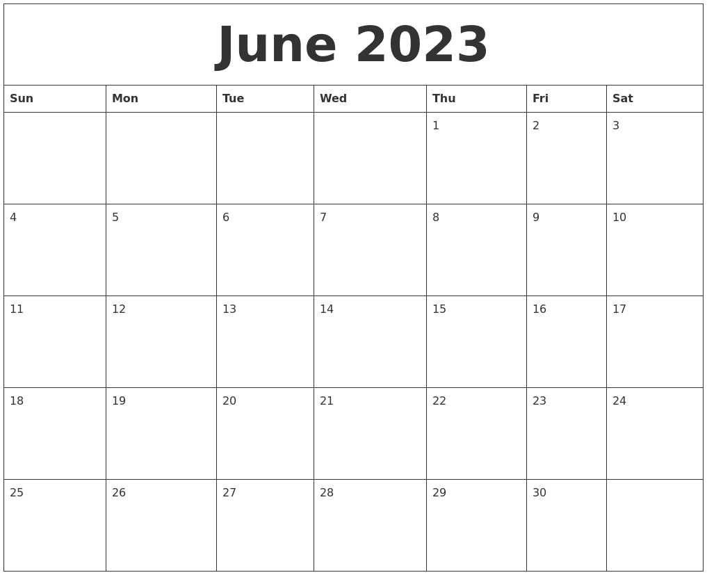 June 2023 Free Weekly Calendar