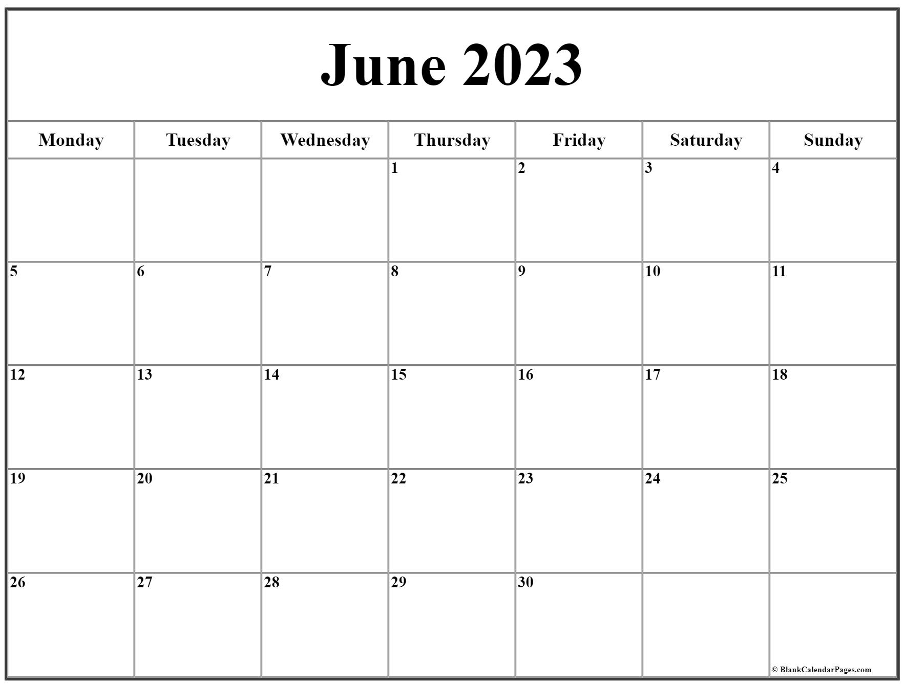 June 2023 Monday Calendar Monday To Sunday