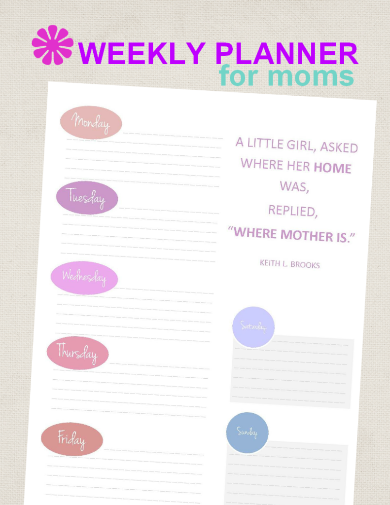 Just For Moms Free Printable Weekly Planner Weekly Planner Free 