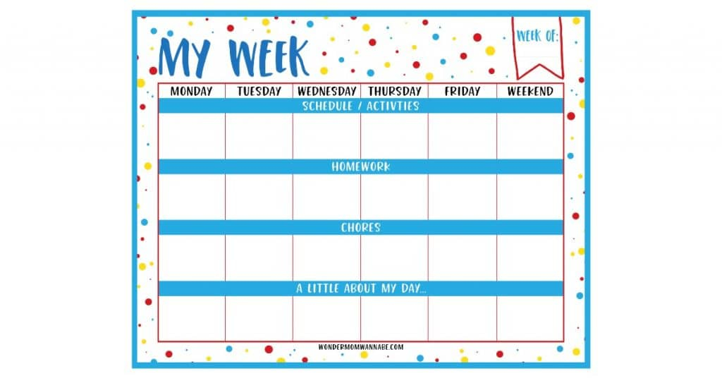 Kids Weekly Planner Free Printable Kids Weekly Planner Free Printable