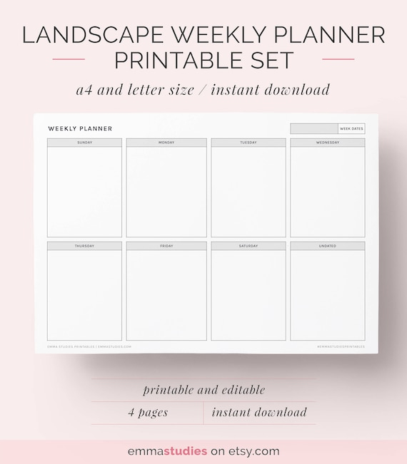 Landscape Weekly Planner Printable Www crownflourmills