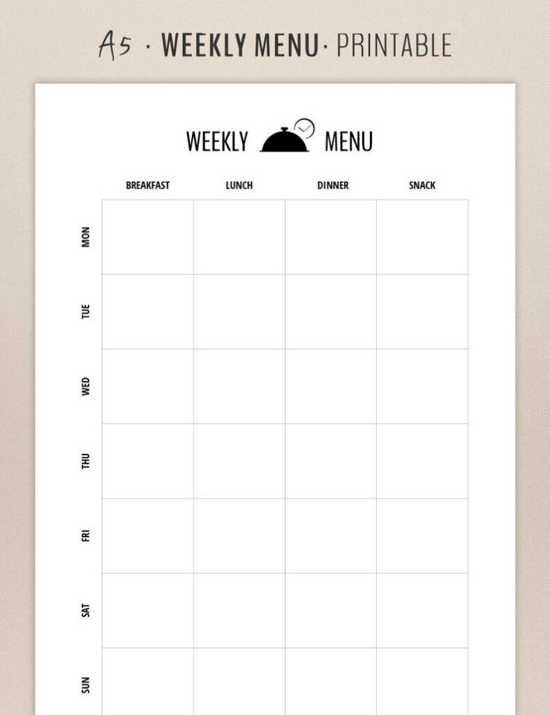 Meal Planner Printable Insert For A5 Weekly Menu Planner Etsy 