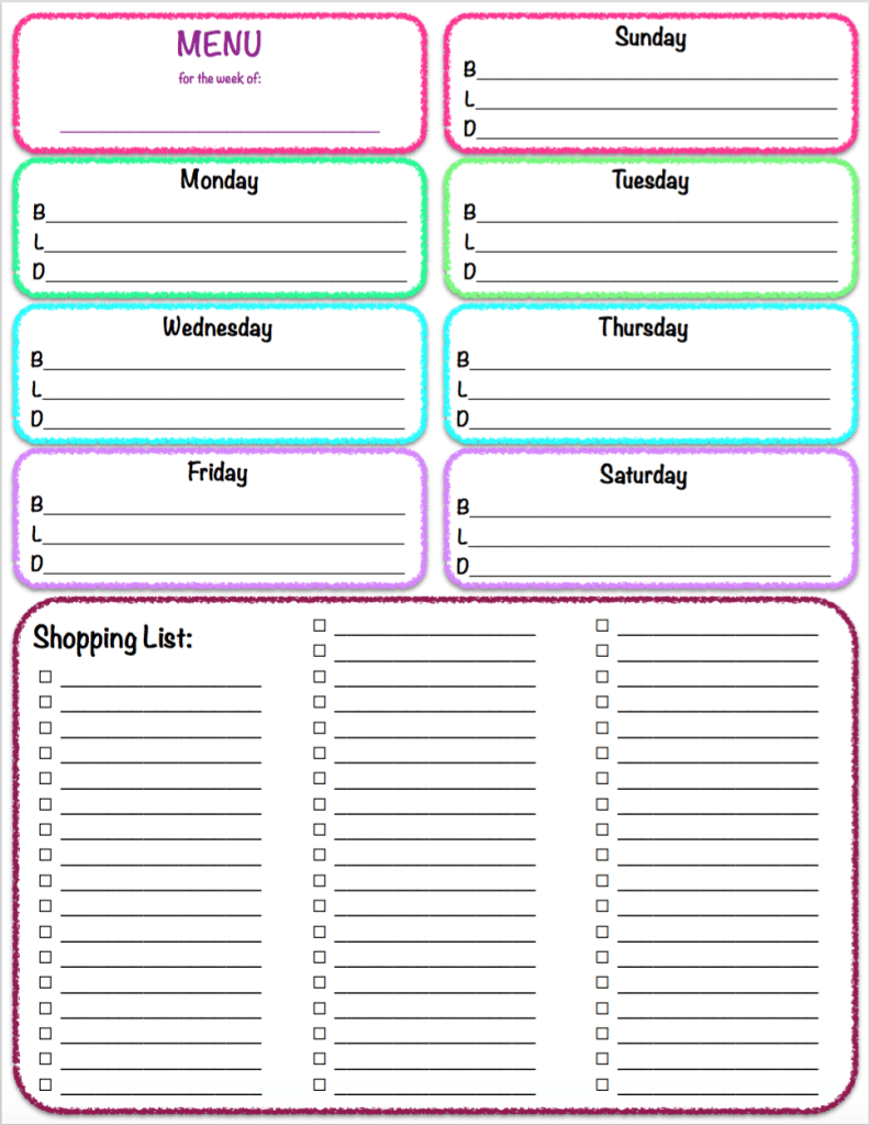 Menu Grocery Printables