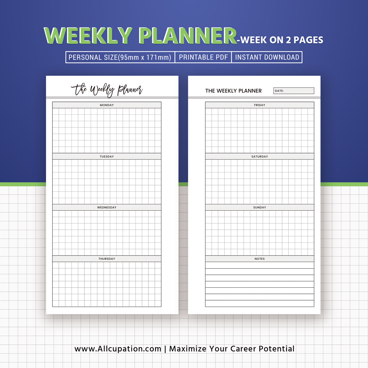 Minimal Aesthetic Weekly Printable Insert Week On Two Pages Pocket Size 