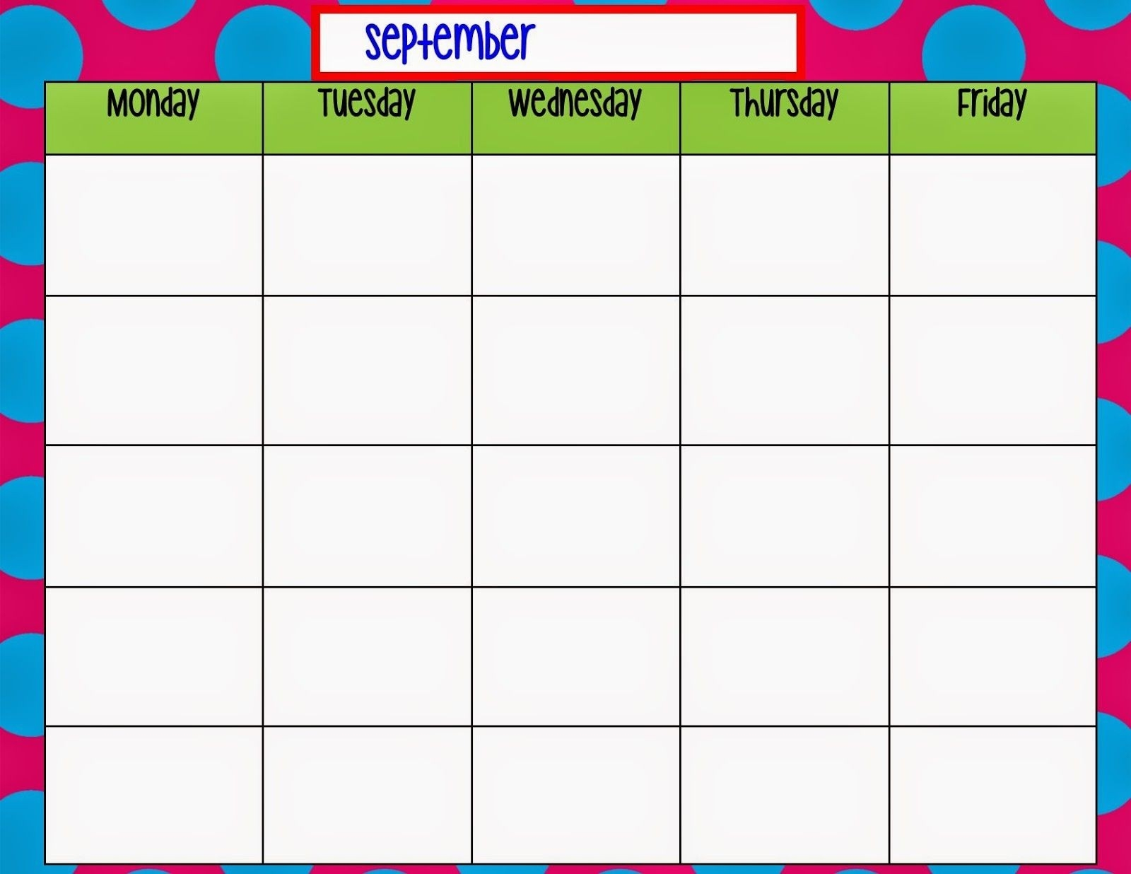 Monday Friday Blank Weekly Schedule Calendar Template Printable