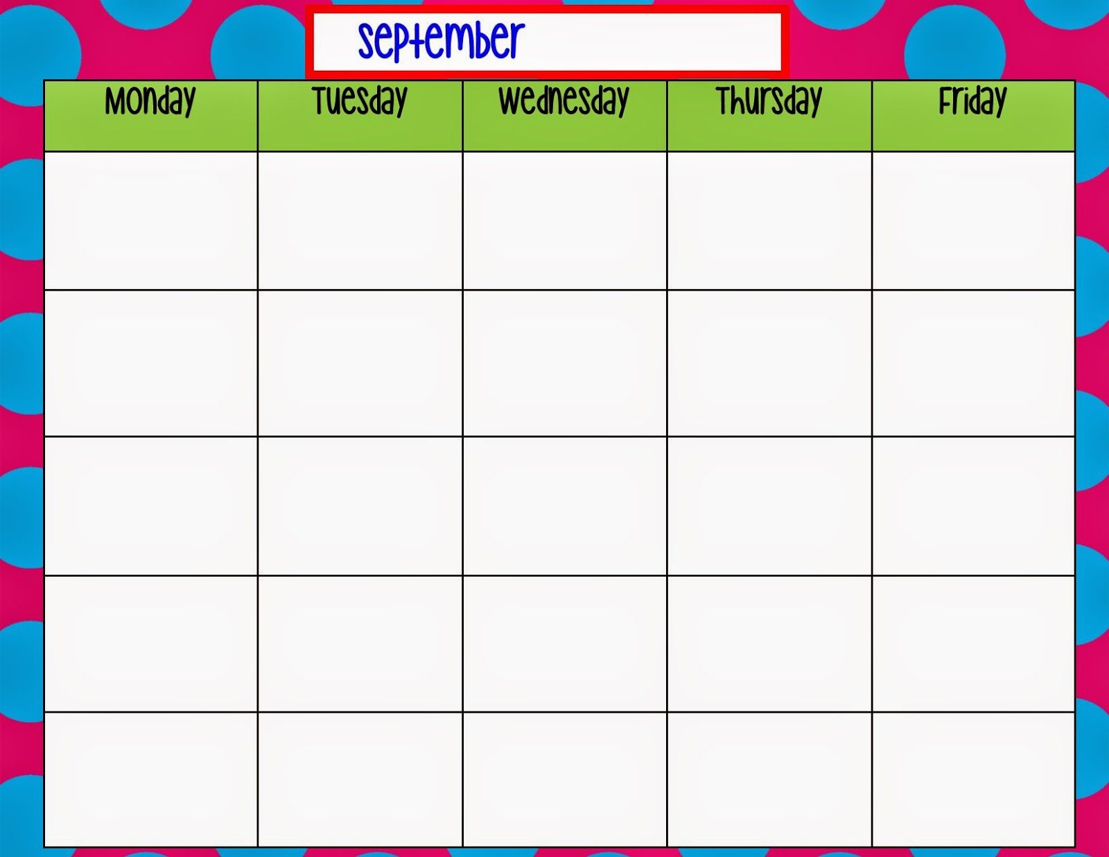 Monday Through Friday Calendar Template Weekly Calendar Template 