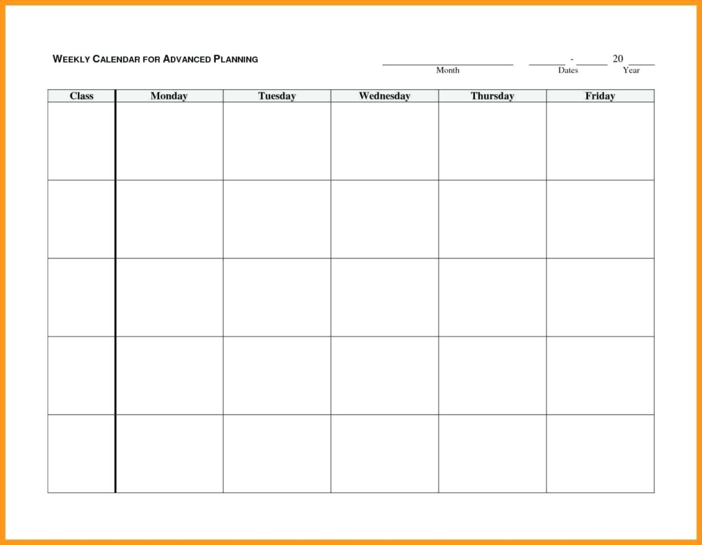 Monday Through Friday Schedule Template Free