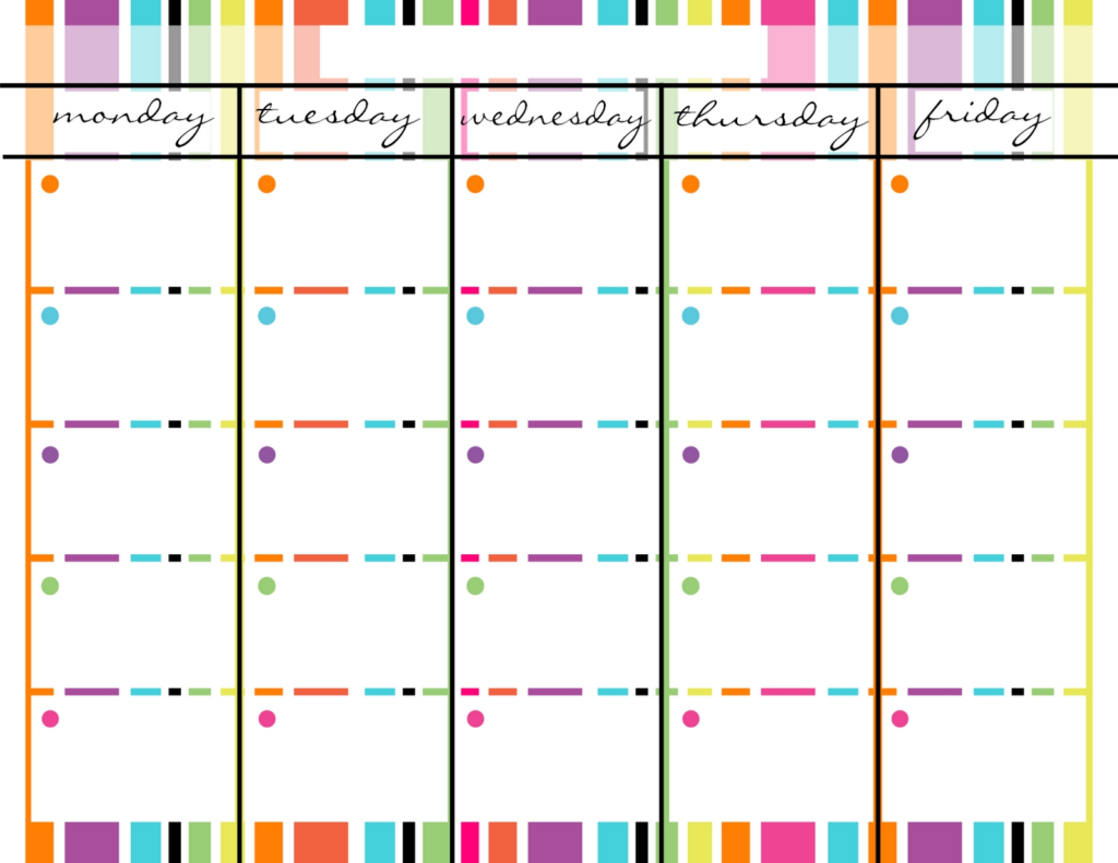 Monday To Friday Blank Calendar Template Template Calendar Design