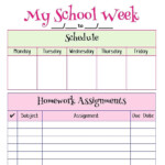 My School Week Homework Planner Printable Designed For Elementary age