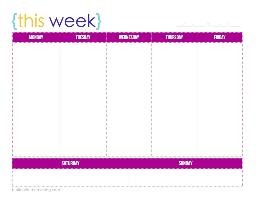 One Week Monday Through Friday Calendar Template Example Calendar 