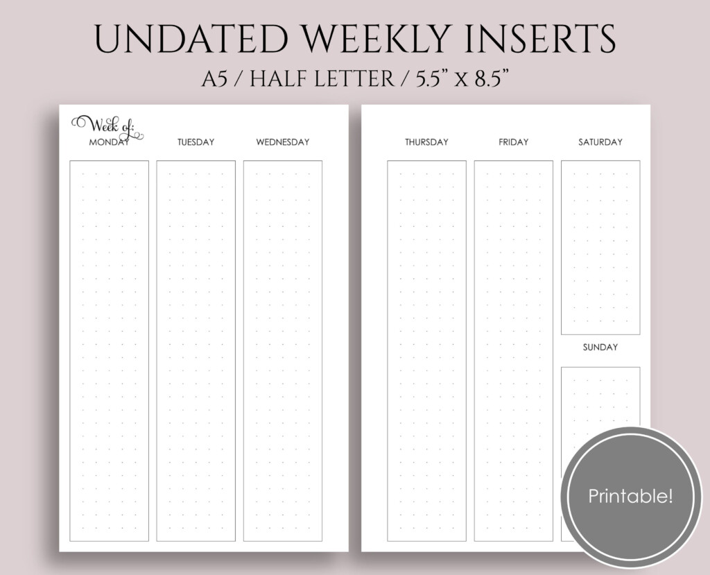 Paper Party Supplies Paper A5 Weekly Planner Printable Undated 