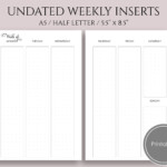 Paper Party Supplies Paper A5 Weekly Planner Printable Undated