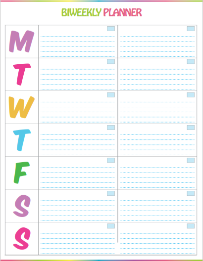 Pin On Planner Ideas Free Printable Bi Weekly Planner Cute Colorful 