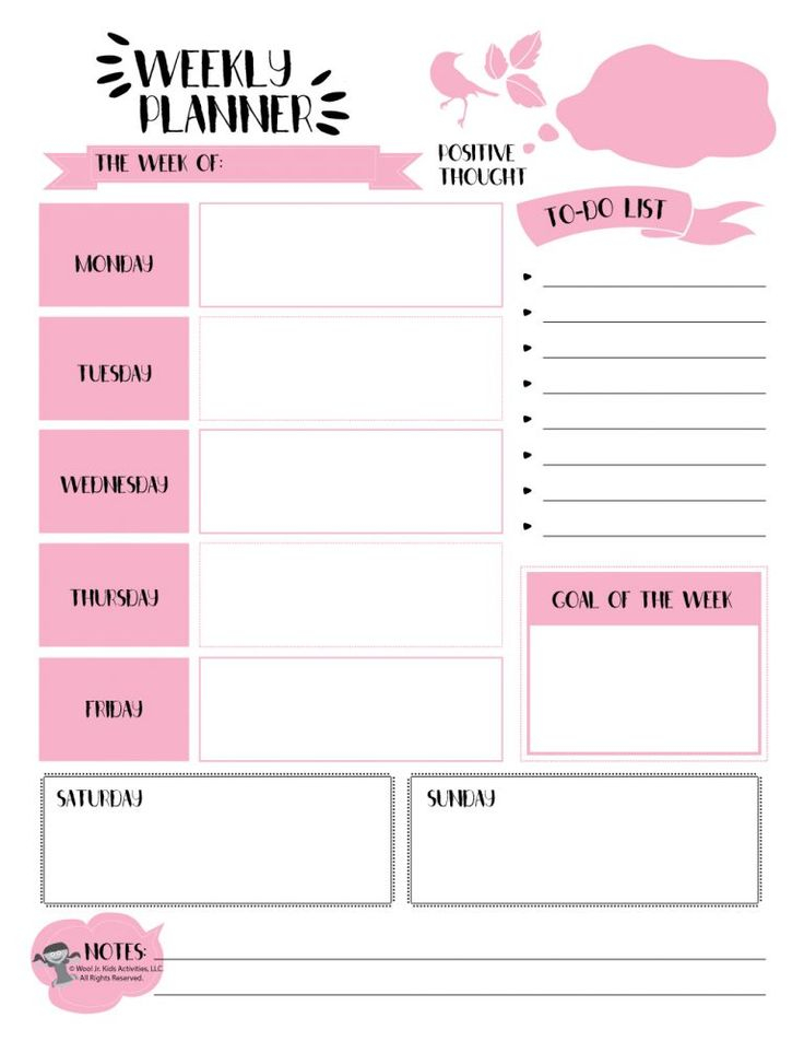 Pink Weekly Planner Printable In 2020 Kids Weekly Planner Weekly 