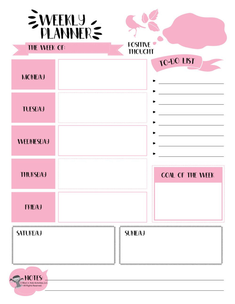 Pink Weekly Planner Printable Woo Jr Kids Activities Free Weekly 