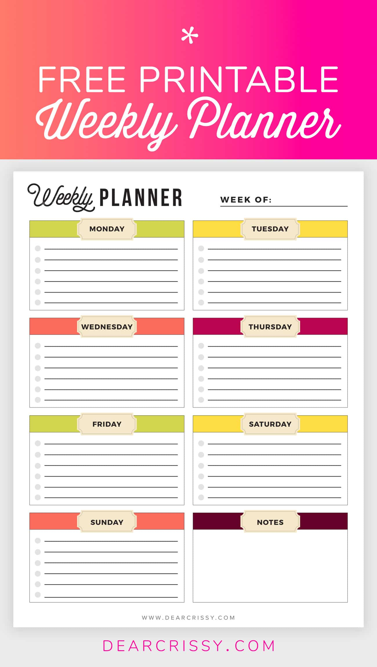 Pink Weekly Planner Template Printable In Pdf Word Excel 