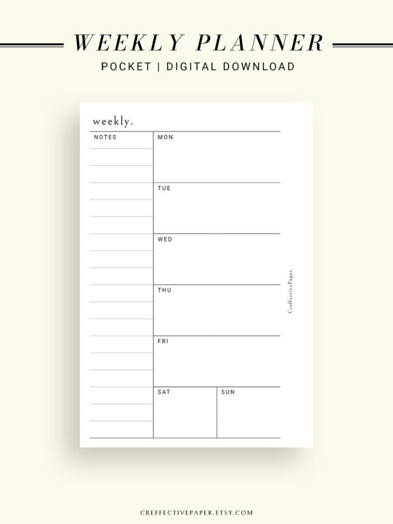 Pocket Weekly Planner Printable Template Minimalist Task Etsy 