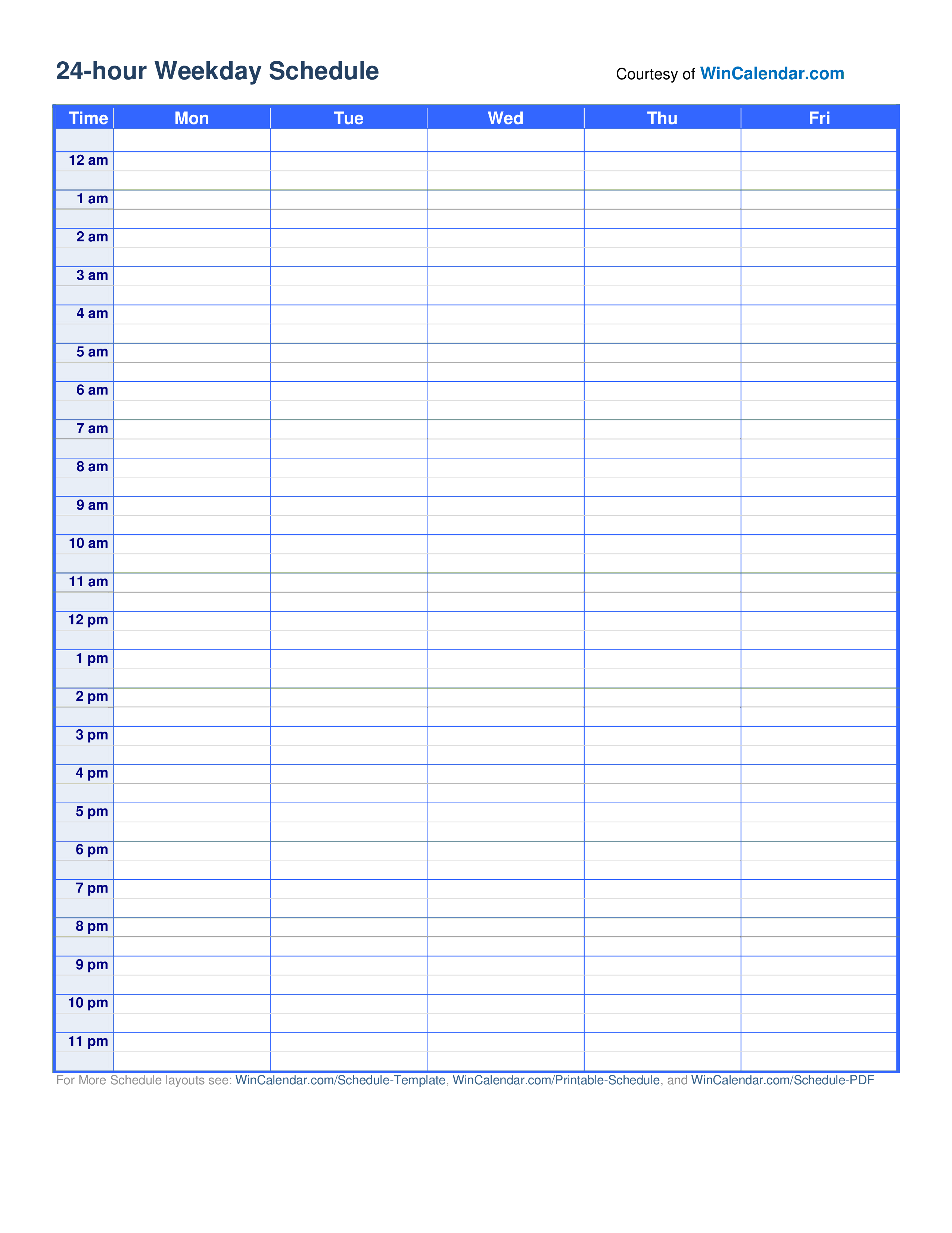 Printable 24 Hour Weekly Schedule Template Printable Free Templates