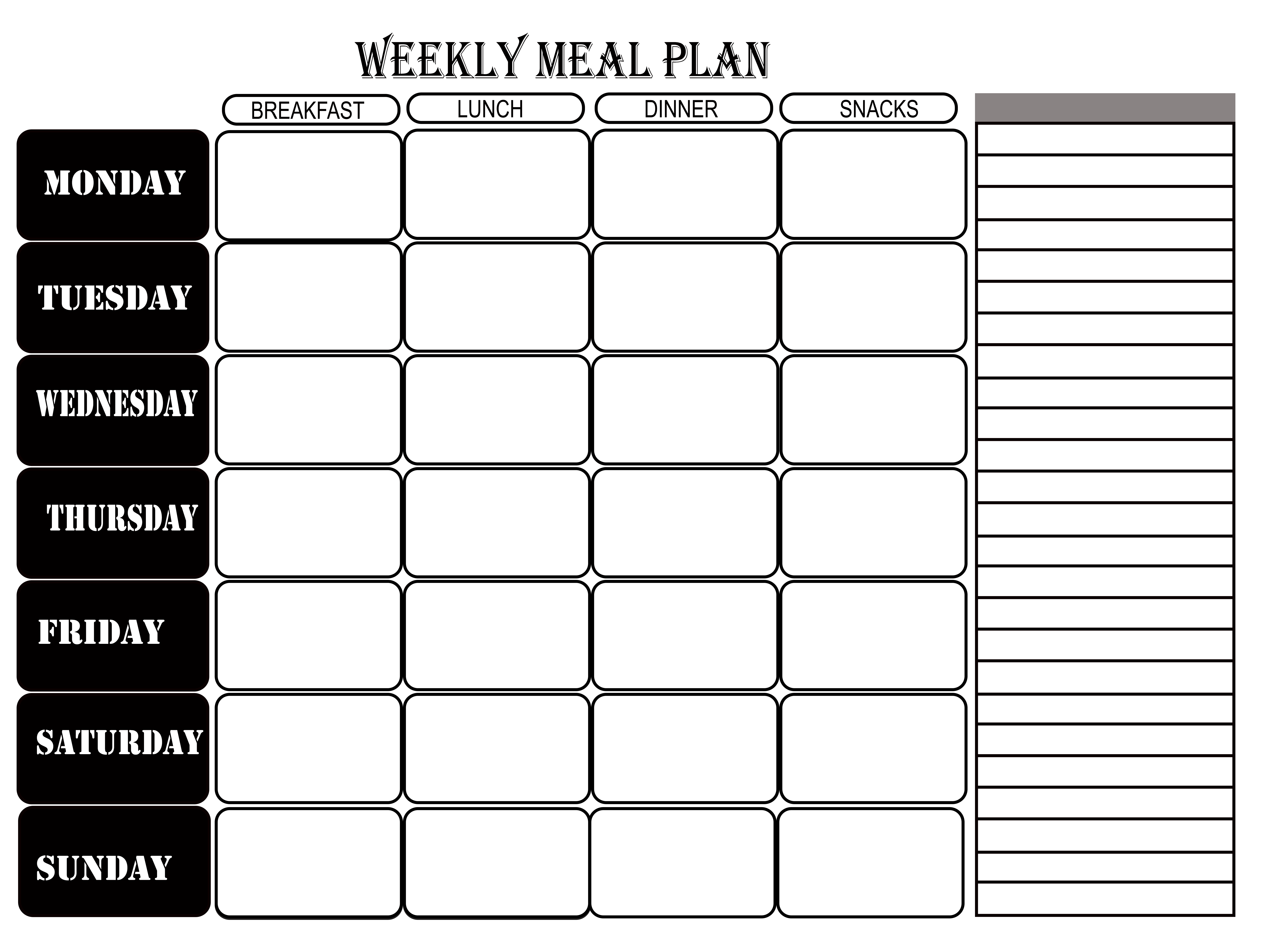 Printable Blank Weekly Meal Planner Template In PDF Word Excel