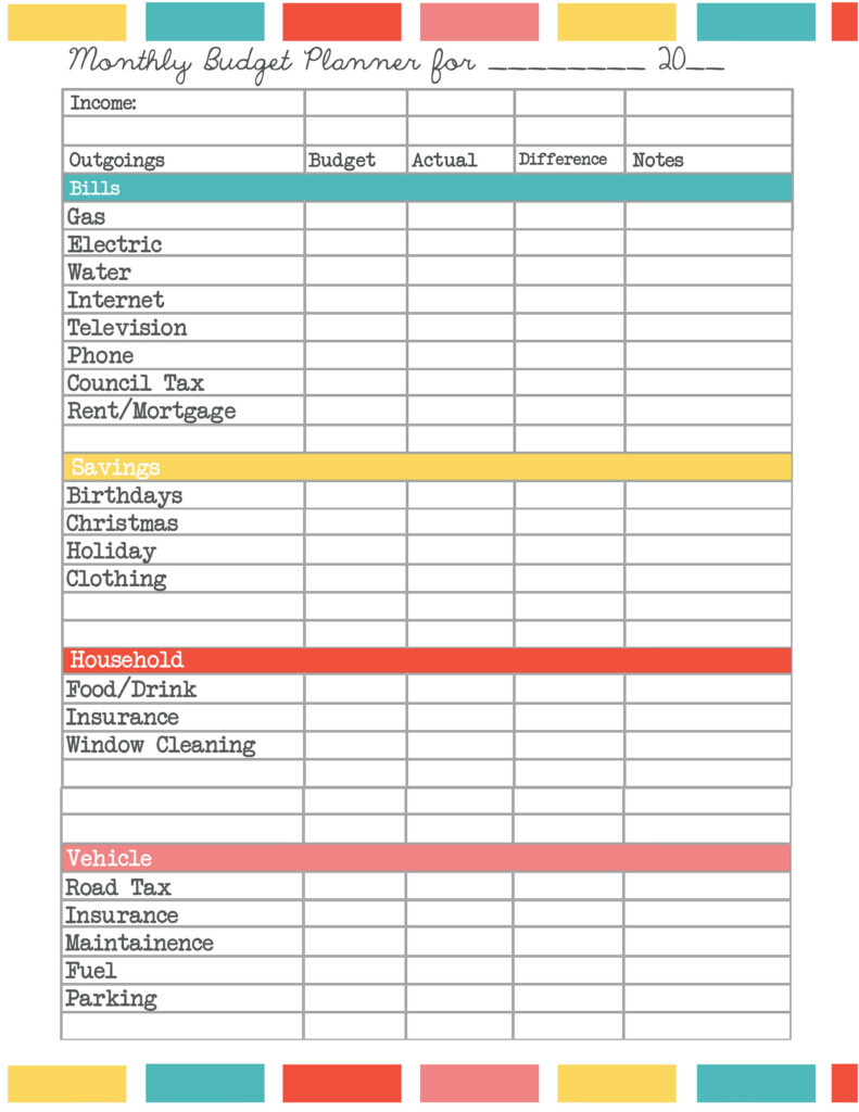 Printable Budget Planner Uk Planner Template Free