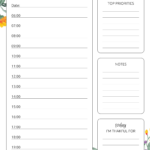 Printable Daily Hourly Planner With Flowers PDF Download Study