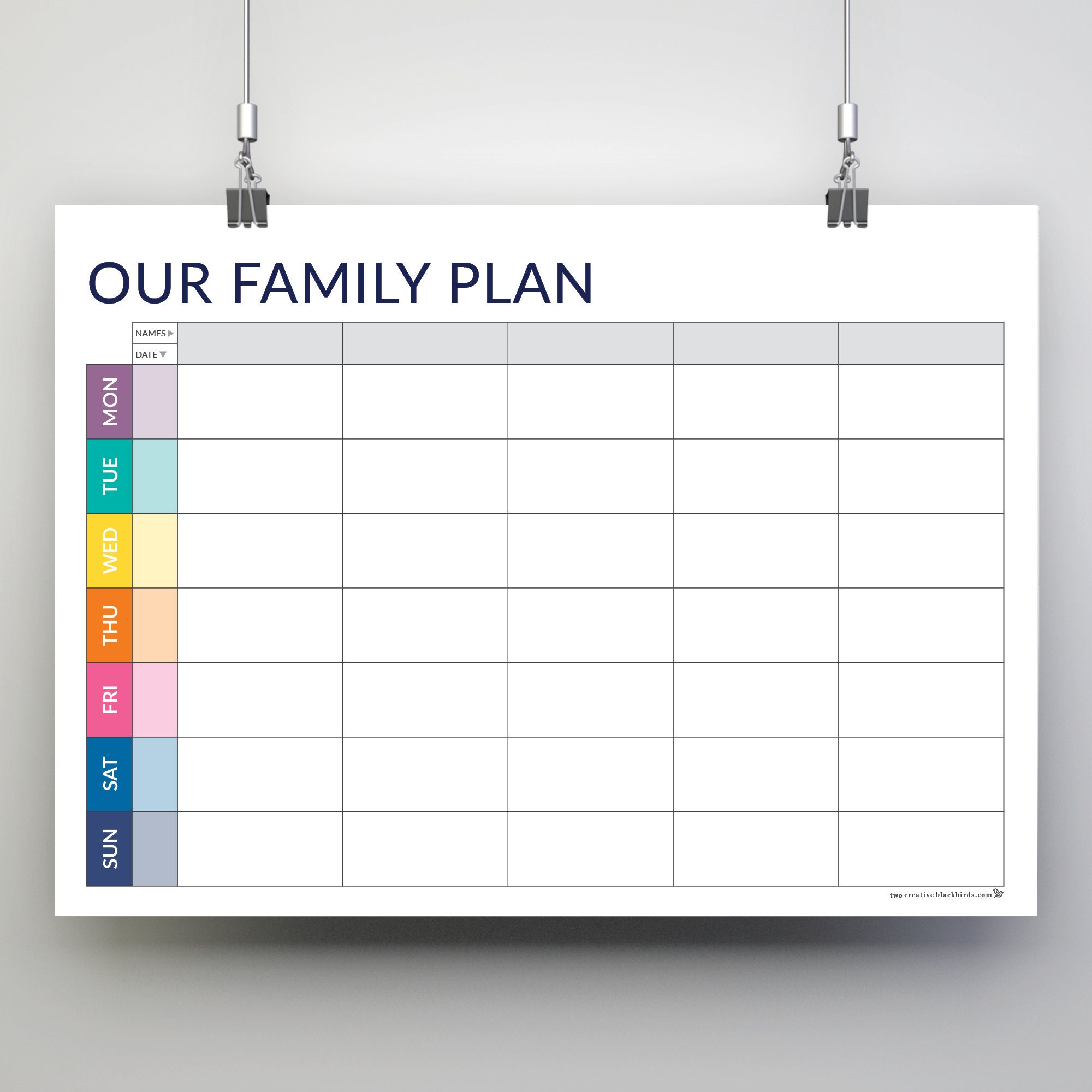 Printable Family Weekly Calendar Weekly Family Planner Etsy