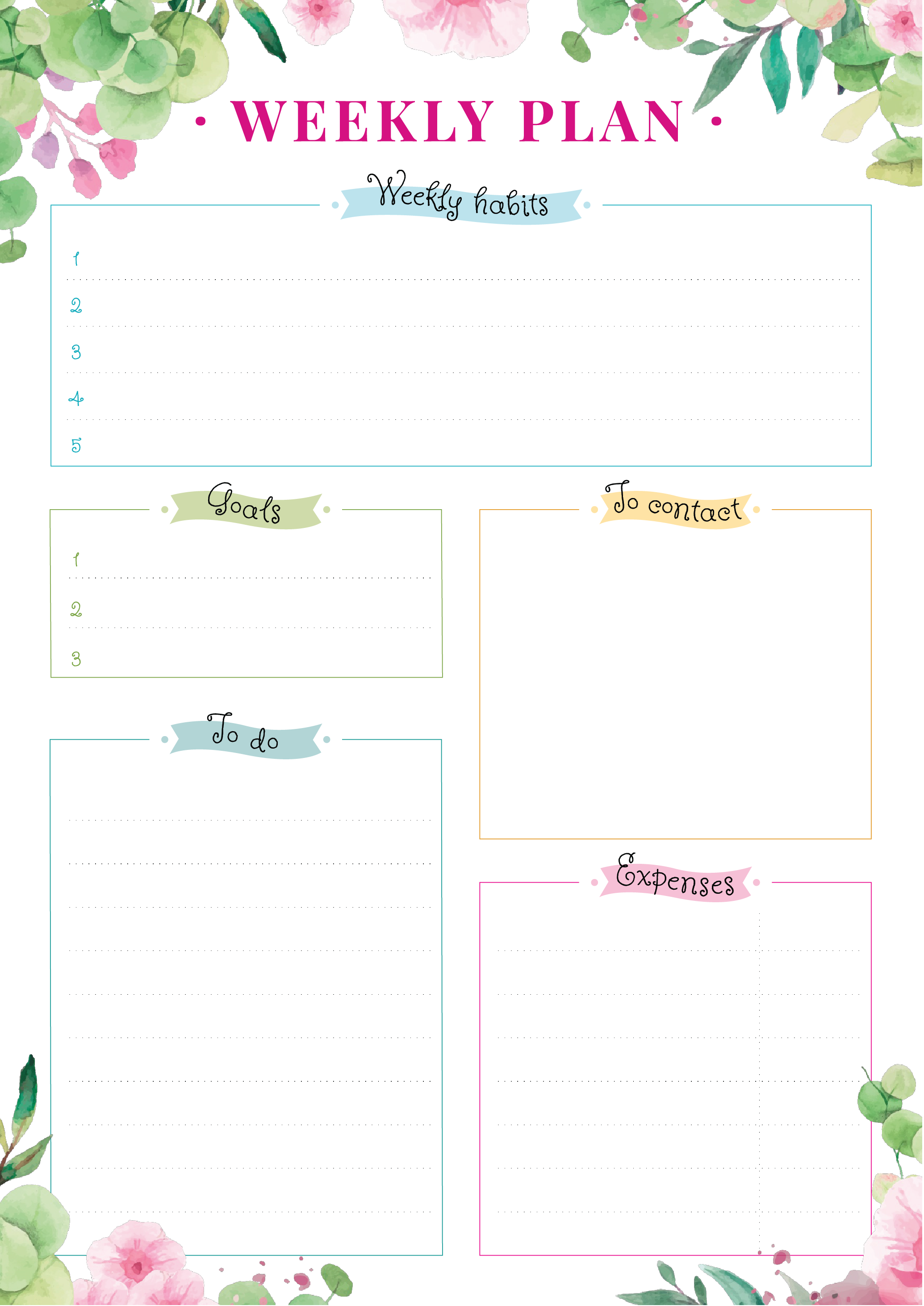 Printable Floral Week On Two Pages PDF Download Free Weekly Planner