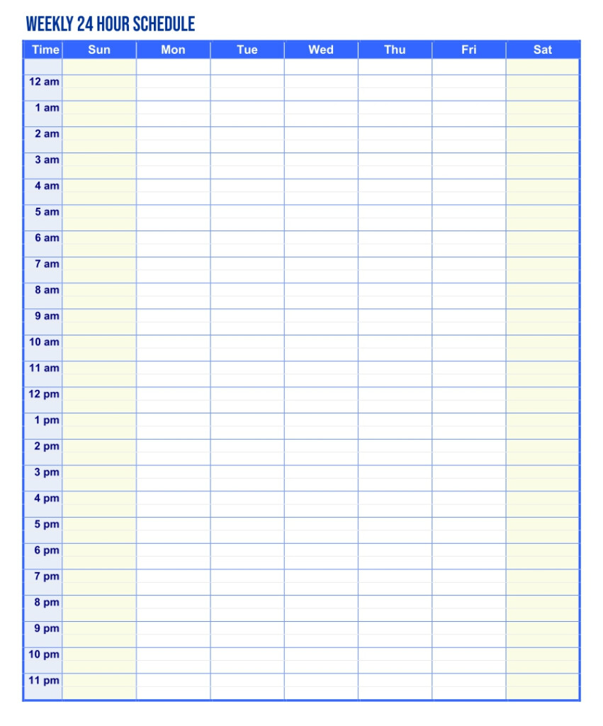 Printable Hourly Weekly Schedule Template Printable Free Templates