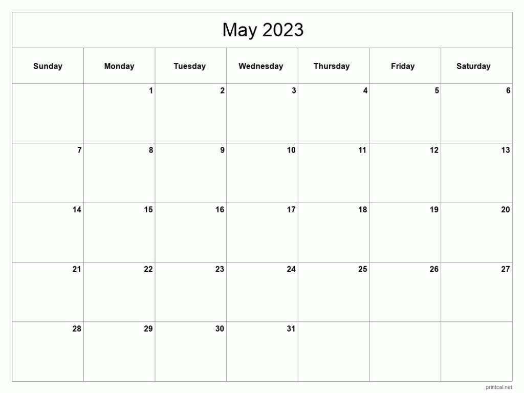 Printable May 2024 Calendar Classic Blank Sheet